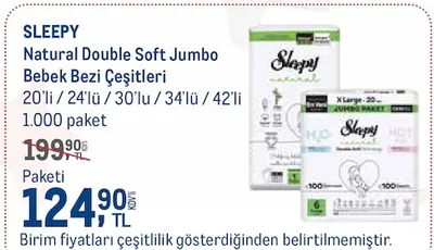 Sleepy Natural Double Soft Jumbo Bebek Bezi Çeşitleri 20'Li / 24'Lü / 30'Lu / 34'Lü / 42'Li