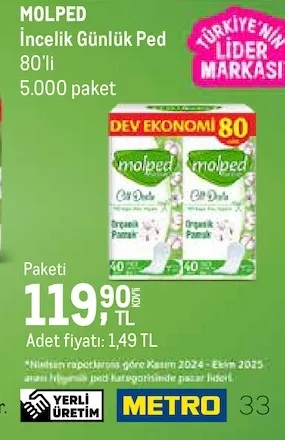 Molped İncelik Günlük Ped 80'Li