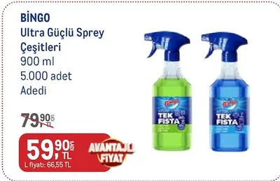 Bingo Ultra Güçlü Sprey Çeşitleri 900 Ml 5.000 Adet Adedi