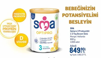 Sma Optipro 3 Probiyotikli 1-3 Yaş Devam Sütü 800 G