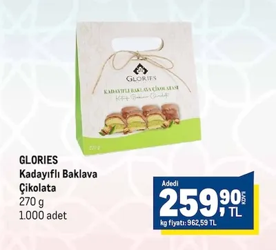 Glories Kadayıflı Baklava Çikolata 270 G