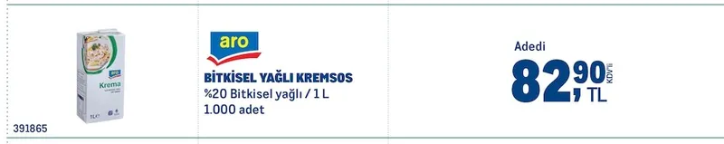Aro Bitkisel Yağlı Kremşos %20 Bitkisel Yağlı / 1 L