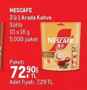 Nescafe 3'Ü 1 Arada Kahve Sütlü 10 X 18 G