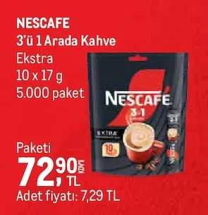 Nescafe 3'Ü 1 Arada Kahve Ekstra 10 X 17 G