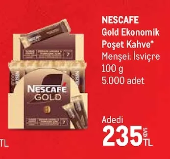 Nescafe Gold Ekonomik Poşet Kahve 100 G