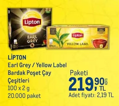 Lipton Earl Grey / Yellow Label Bardak Poşet Çay 100 X 2 G