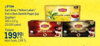 Lipton Earl Grey / Yellow Label / Extra Dem Demlik Poşet Çay 100 X 3,2 G