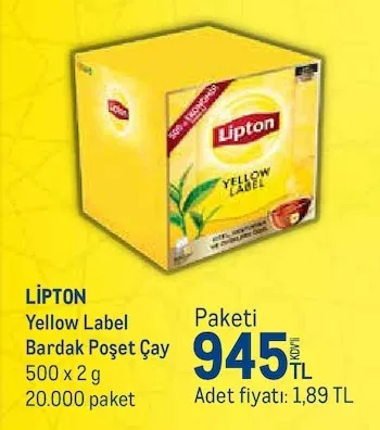 Lipton Yellow Label Bardak Poşet Çay 500 X 2 G