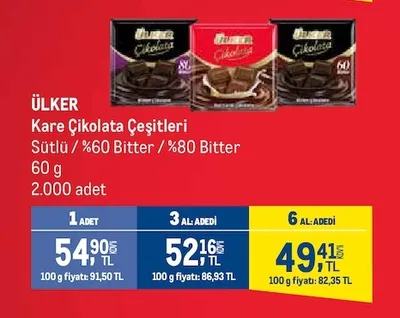 Ülker Kare Çikolata Çeşitleri 60 G