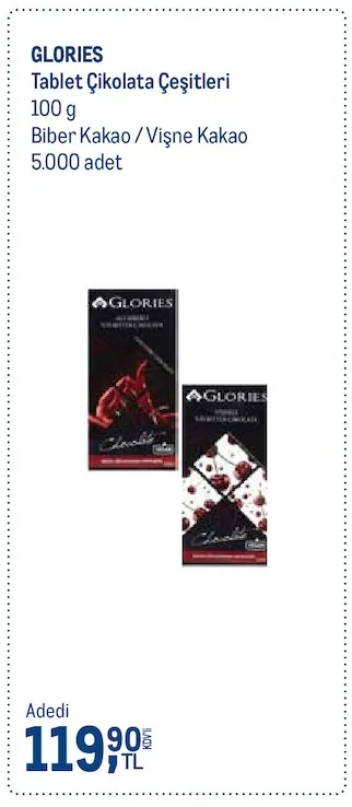 Glories Tablet Çikolata Çeşitleri 100 G