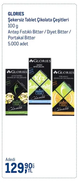 Glories Şekersiz Tablet Çikolata Çeşitleri 100 G