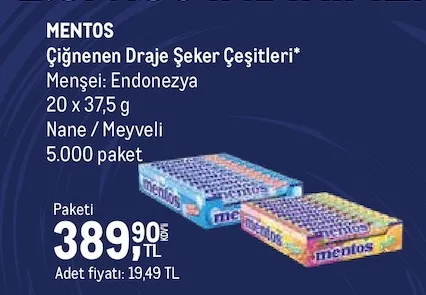 Mentos Çiğnenen Draje Şeker Çeşitleri 20 X 37.5 G