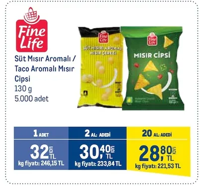 Fine Life Süt Mısır Aromalı Taco Aromalı Mısır Cipsi 130 G