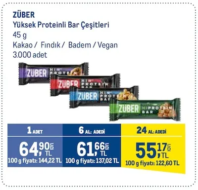 Züber Yüksek Proteinli Bar Çeşitleri 45 G