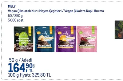 Mely Vegan Çikolatalı Kuru Meyve Çeşitleri / Vegan Çikolata Kaplı Hurma 50/250 G