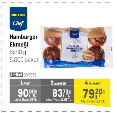 Metro Chef Hamburger Ekmeği 6X80 G