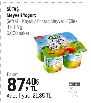 Sütaş Meyveli Yoğurt 4 X 115 G