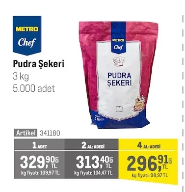 Metro Chef Pudra Şekeri 3 Kg