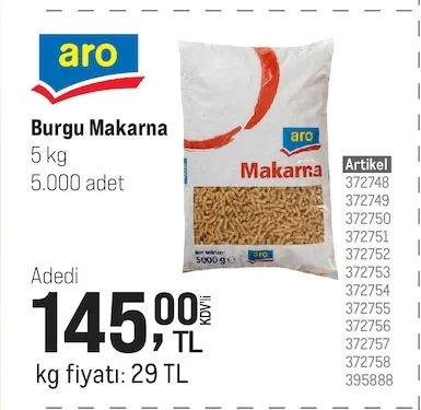 Aro Burgu Makarna 5 Kg