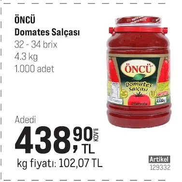 Öncü Domates Salçası 4.3 Kg