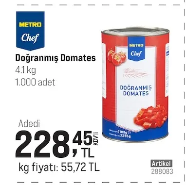 Metro Chef Doğranmış Domates 4.1 Kg