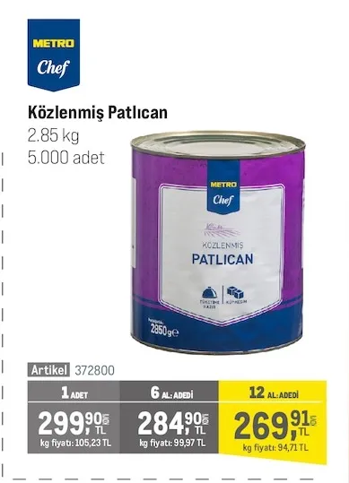 Metro Chef Közlenmiş Patlıcan 2.85 Kg