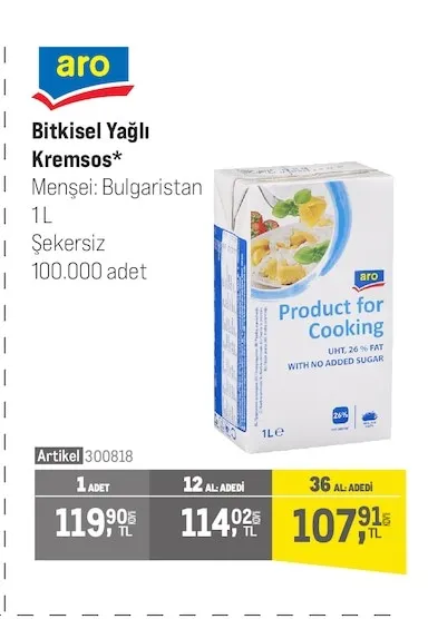 Aro Bitkisel Yağlı Kremsos 1 L