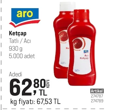 Aro Ketçap Tatlı / Acı 930 G