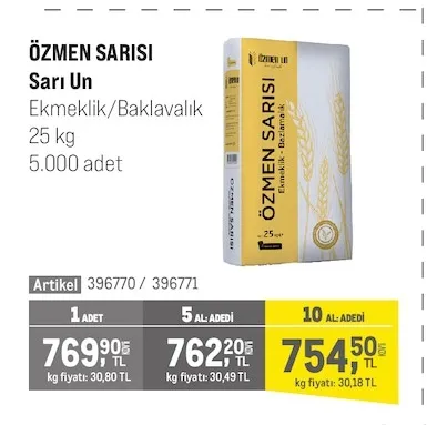 Özmen Sarisi Sarı Un Ekmeklik/Baklavalık 25 Kg