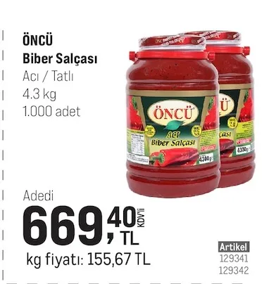 Öncü Biber Salçası 4.3 Kg