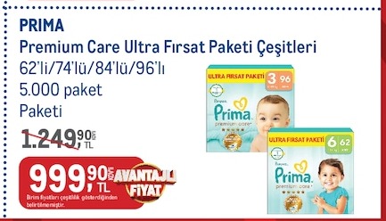 Prima Premium Care Ultra Fırsat Paketi Çeşitleri 62'Li/74'Lü/84'Lü/96'Lı