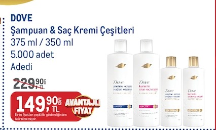 Dove Şampuan & Saç Kremi Çeşitleri 375 Ml / 350 Ml 5.000 Adet