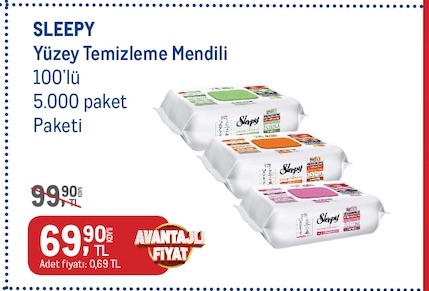 Sleepy Yüzey Temizleme Mendili 100'Lü