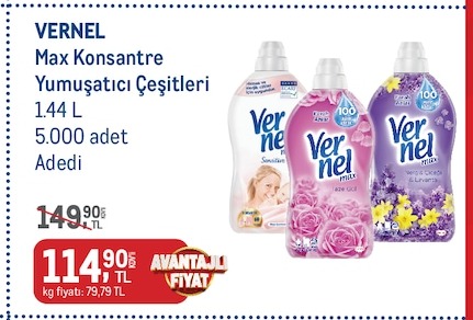 Vernel Max Konsantre Yumuşatıcı Çeşitleri 1.44 L