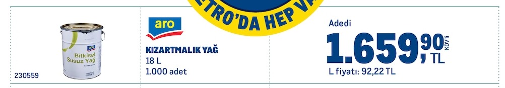 Aro Bitkisel Kizamrtmalik Yağ 18 L