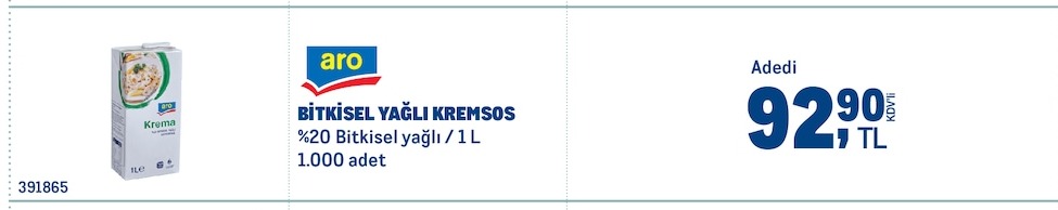 Aro Bitkısel Yağlı Kremsos %20 Bıtkısel Yağlı/ 1 L