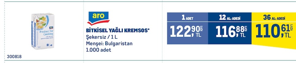 Aro Bitkısel Yağlı Kremsos* Şekersiz / 1 L