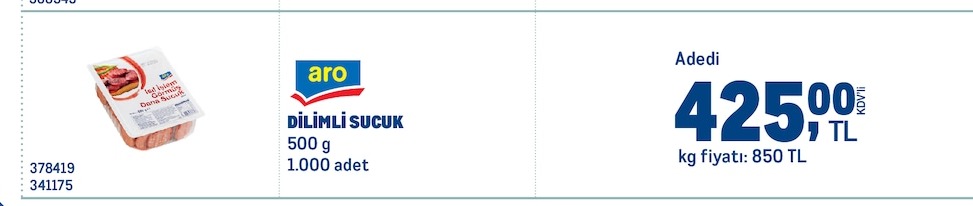 Aro Dilimli Sucuk 500 G