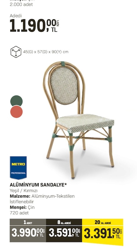 Metro Alüminyum Sandalye 720 Adet