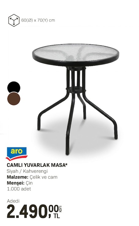 Camlı Yuvarlak Masa 1000 Adet