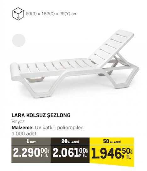 Lara Kolsuz Şezlong Beyaz 1 Adet