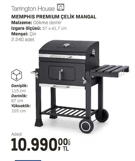 Tarrington House Memphis Premium Çelik Mangal 2240 Adet