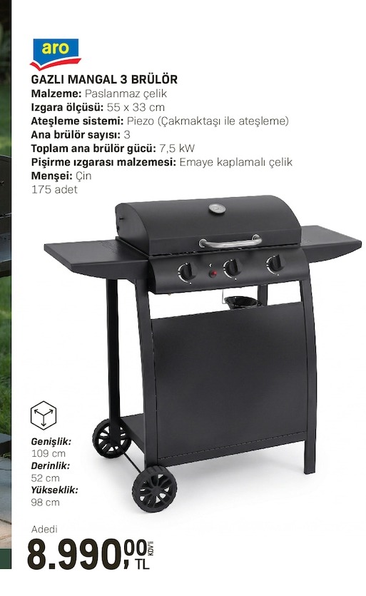 Aro Gazlı Mangal 3 Brülör 109X52X98 Cm
