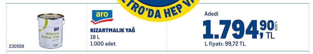 Aro Kizartmalik Yağ 18 L