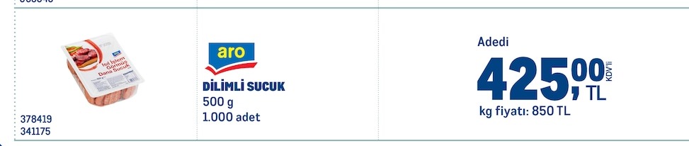 Aro Dilimli Sucuk 500 G