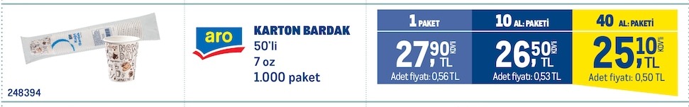 Aro Karton Bardak 50'Li