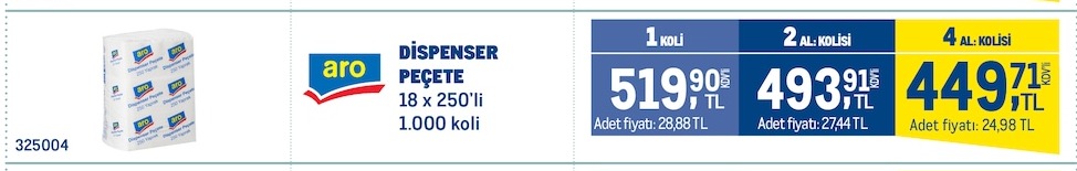 Aro Dispenser Peçete 18 X 250'Li