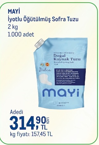 Mayi İyotlu Öğütülmüş Sofra Tuzu 2Kg