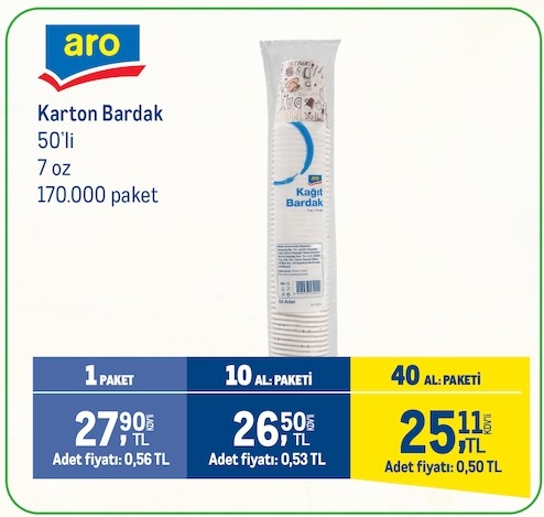 Aro Karton Bardak 50'Li 7 Oz