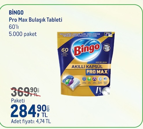 Bingo Pro Max Bulaşık Tableti 60'Lı